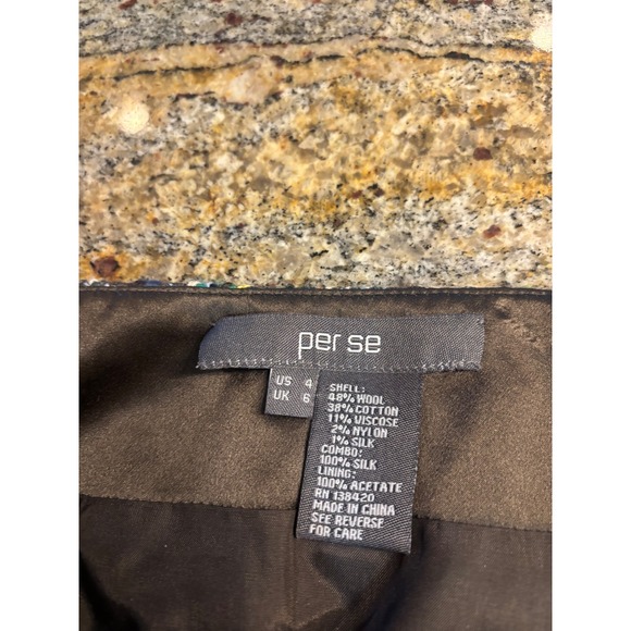 Per Se Blue Tweed Plaid Fringe Accent Skirt Women US 4 UK 6 Wool Silk Blend - Picture 4 of 5